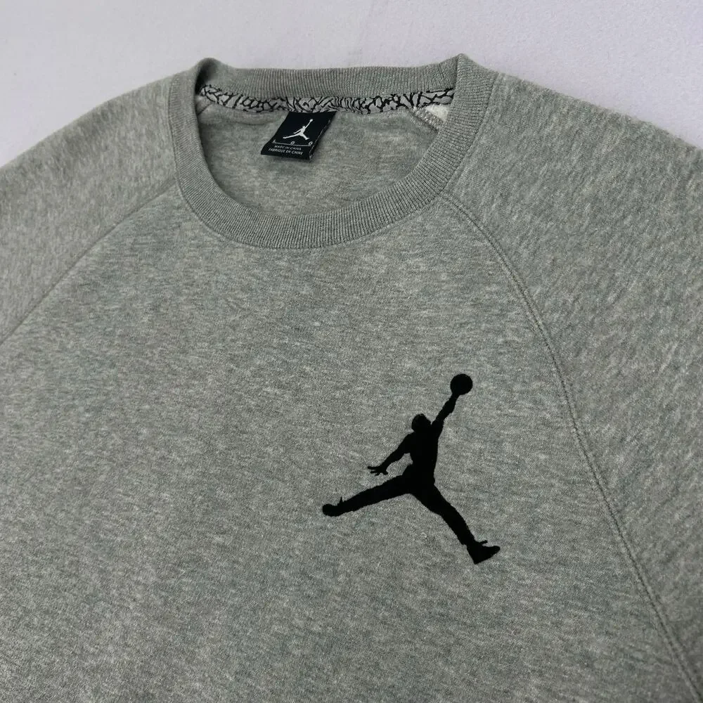 VTG Men's Grey Black Nike Jordan Jumpman Varsity Fleece Crewneck Sweatshirt Sz L